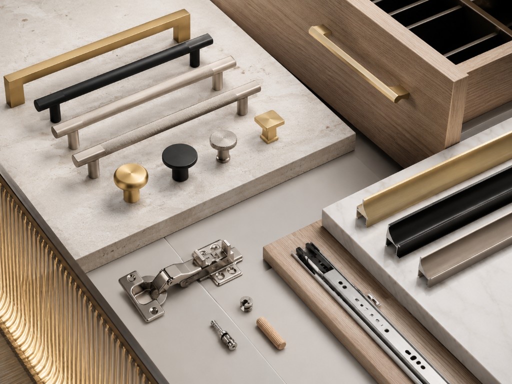 DUHAUS cabinet hardware including handles, hinges and drawer slides