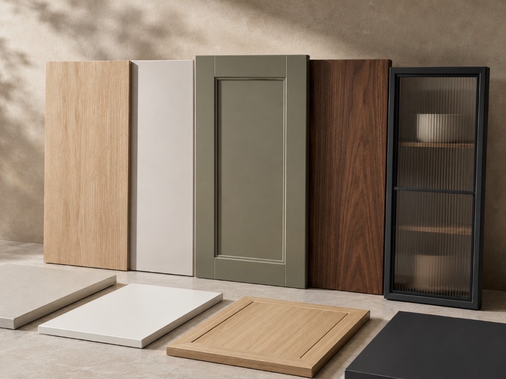 DUHAUS cabinet door and panel options including timber, laminate and glass doors