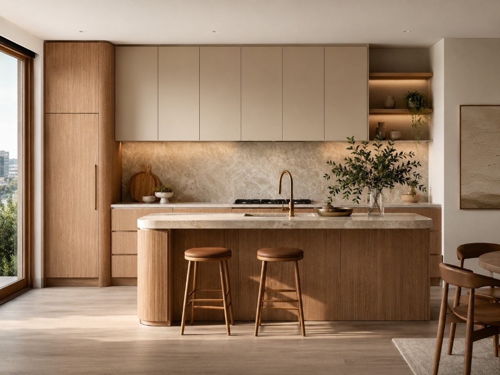 DUHAUS kitchen cabinetry with island, base cabinets and coordinated joinery