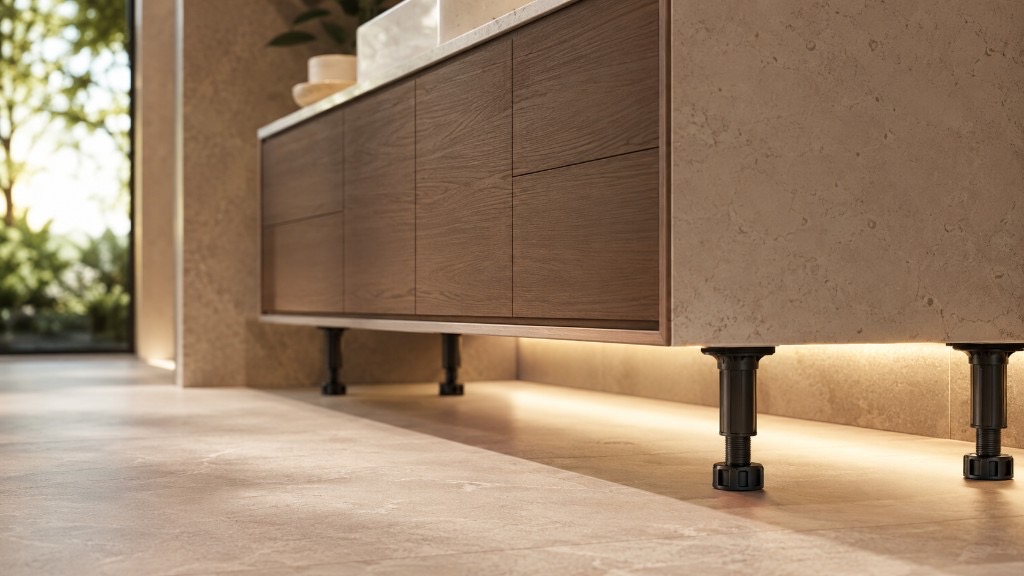 DUHAUS adjustable cabinet legs installed under a premium base cabinet