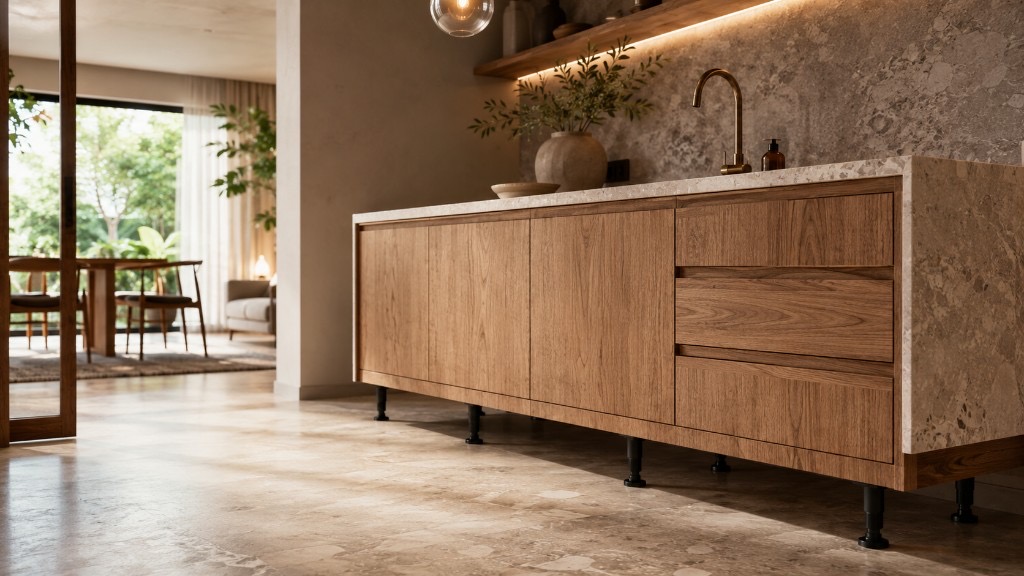 DUHAUS adjustable cabinet leg lifestyle scene under a bathroom vanity or kitchen cabinet