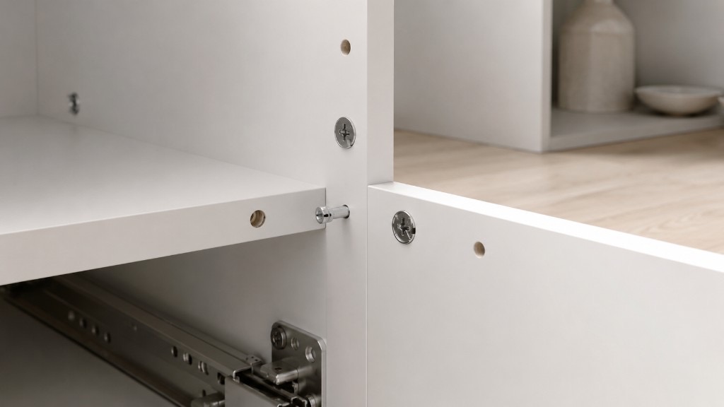 DUHAUS cabinet connector lifestyle scene with cabinet assembly details