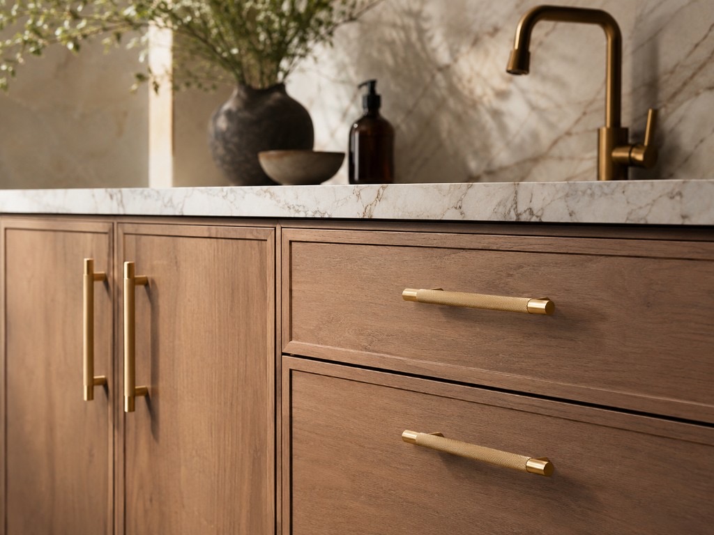 DUHAUS cabinet handle lifestyle scene on kitchen cabinetry