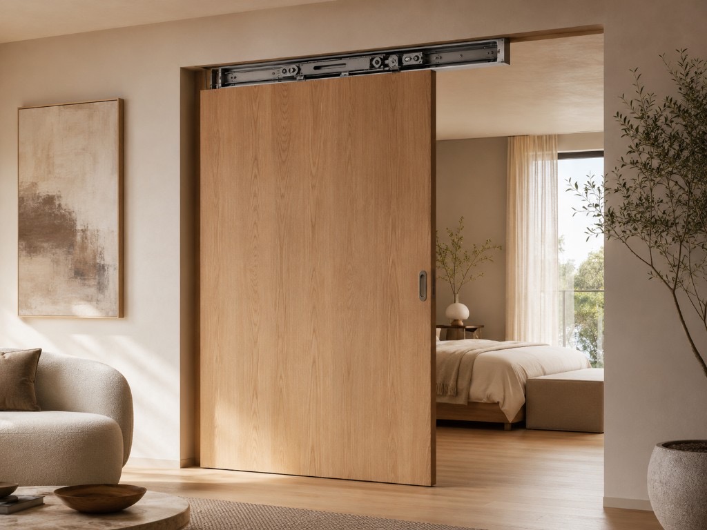 DUHAUS cavity sliding door hardware system installed with a timber pocket door