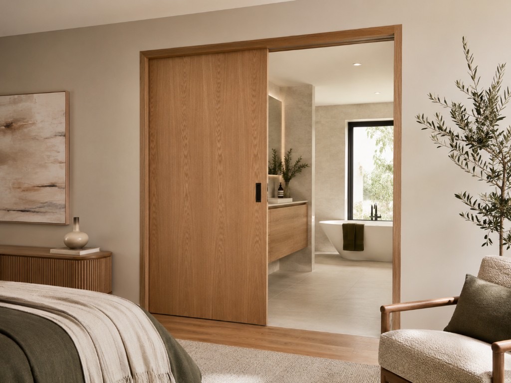 DUHAUS cavity sliding door hardware lifestyle scene with a timber pocket door