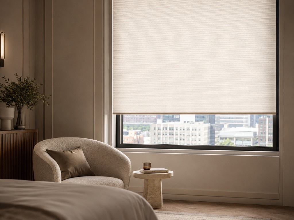 DUHAUS cordless blind lifestyle scene in a modern living room