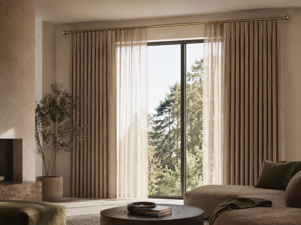 DUHAUS decorative curtain rod installed in a premium residential interior
