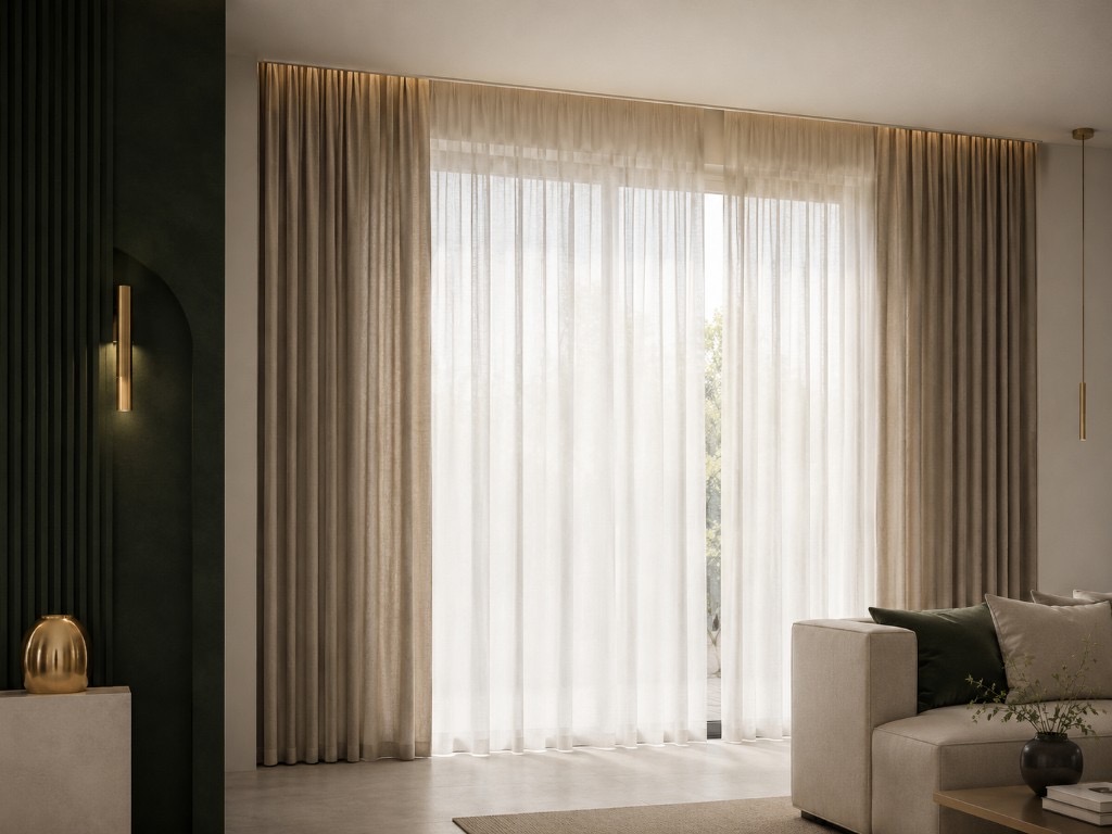 DUHAUS ceiling-mounted curtain track installed in a premium residential interior