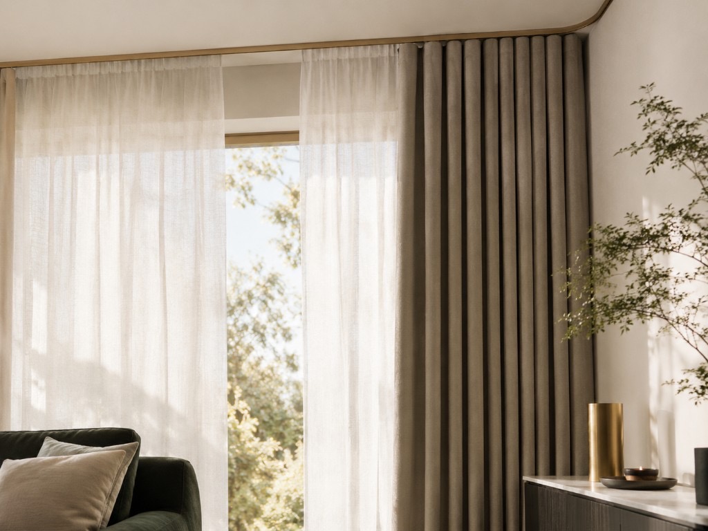 DUHAUS curtain track lifestyle scene in a modern living room