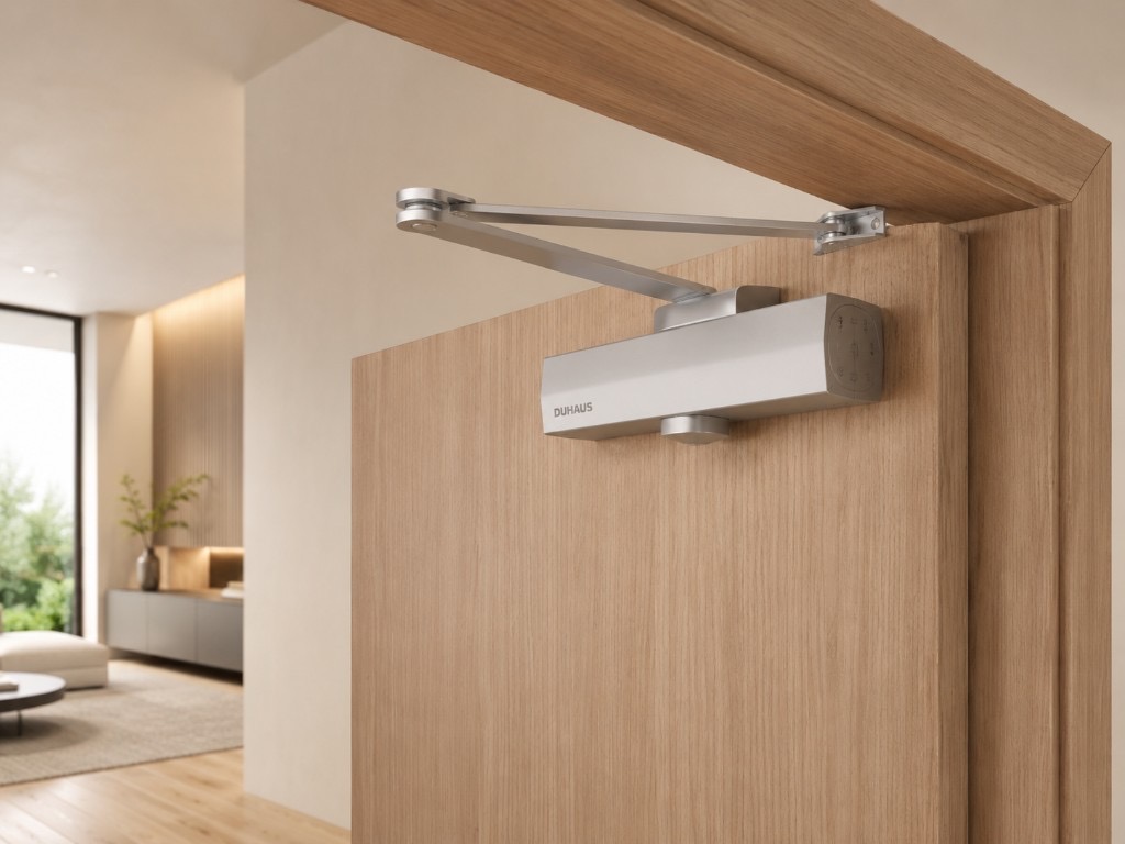 DUHAUS door closer installed on an internal timber door