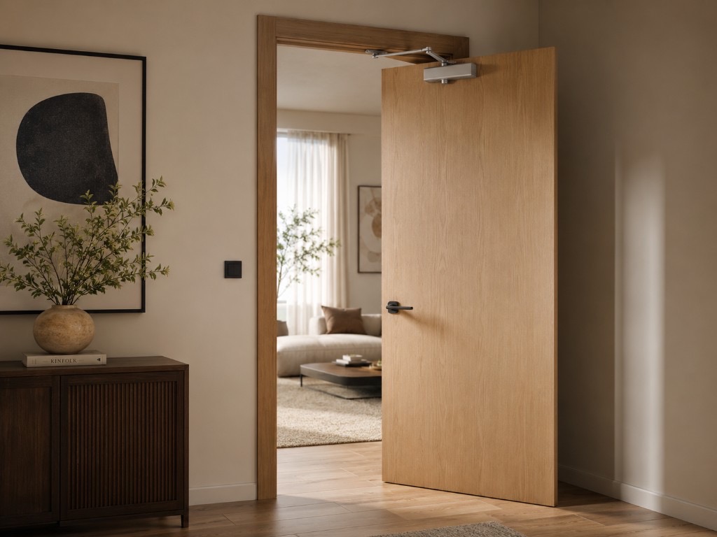 DUHAUS door closer lifestyle scene on an internal timber door