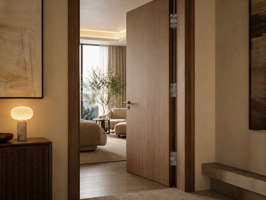 DUHAUS visible door hinge lifestyle scene on an internal timber door