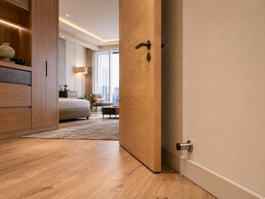DUHAUS door stop lifestyle scene on a timber interior door and floor