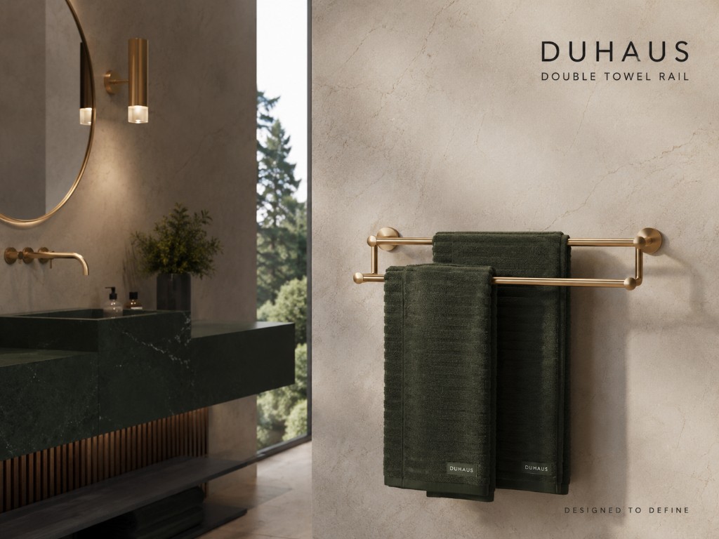 DUHAUS double towel rail lifestyle scene inside a luxury bathroom