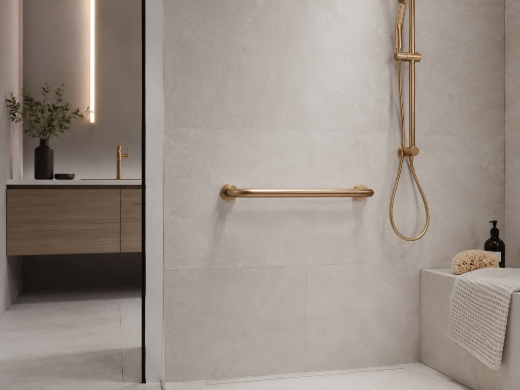 DUHAUS grab rail installed in an accessible bathroom