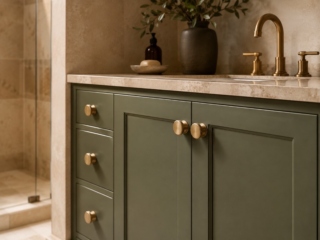 DUHAUS cabinet knobs installed on bathroom vanity cabinetry