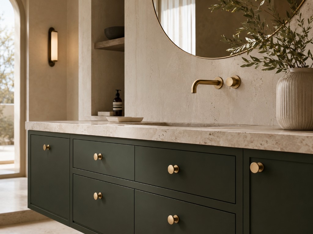 DUHAUS knob lifestyle scene on vanity cabinetry