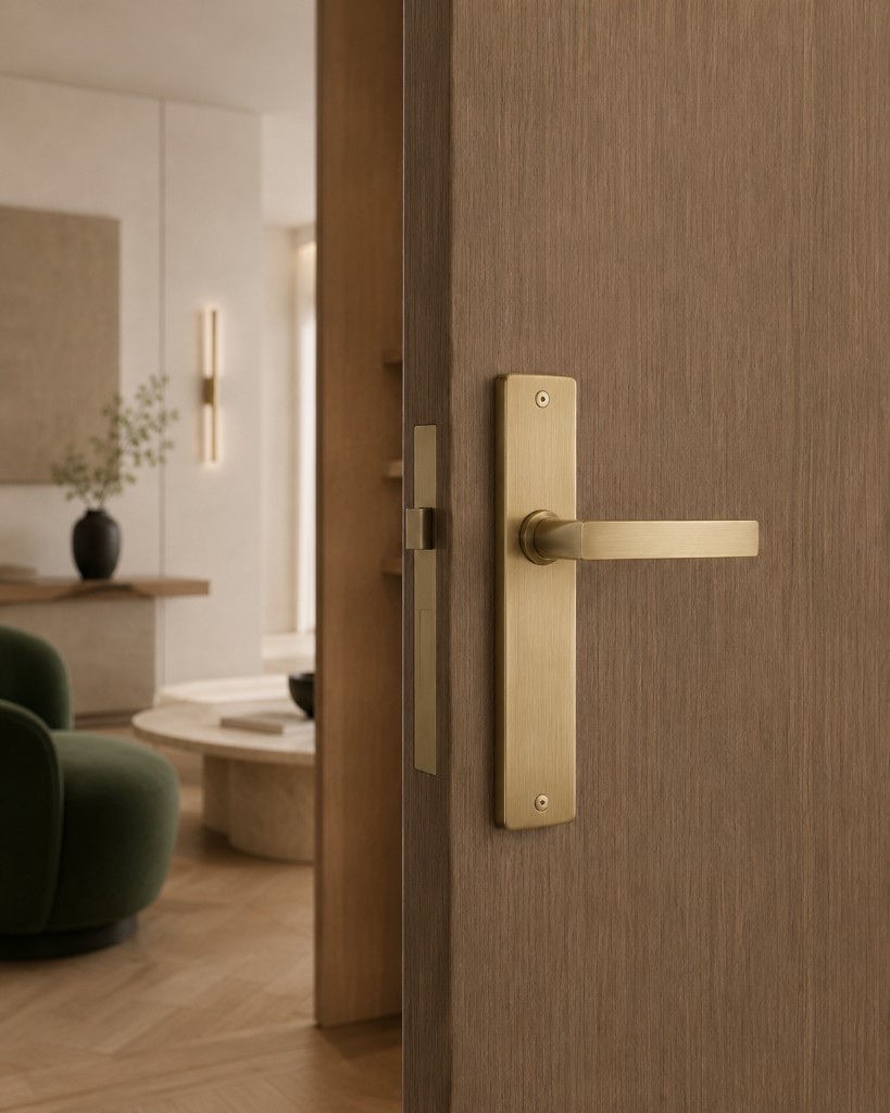 DUHAUS passage lock installed on a modern timber interior door