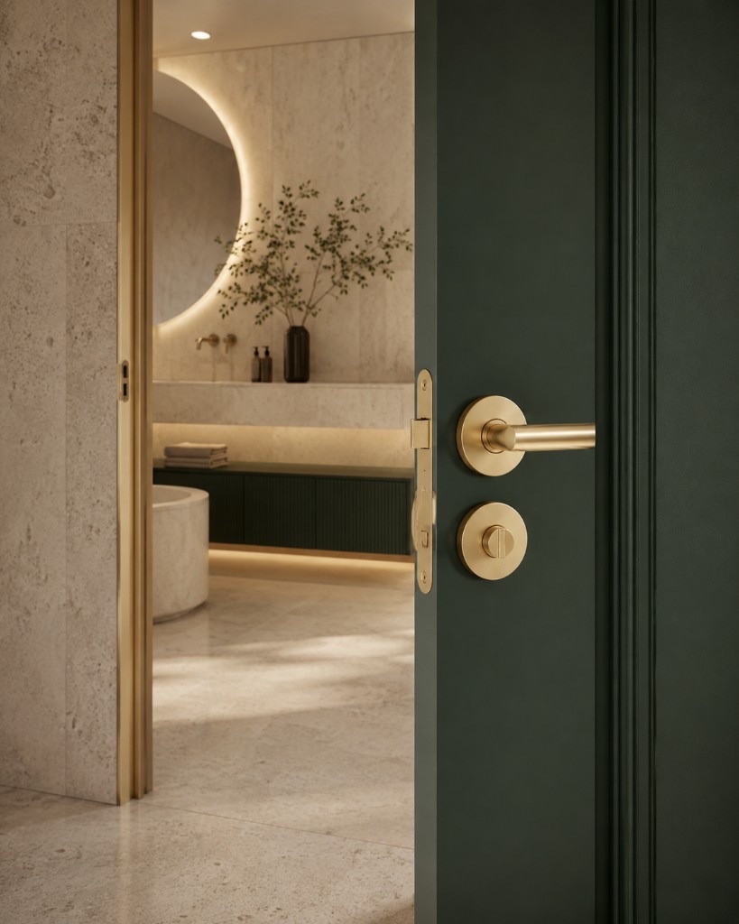 DUHAUS privacy lock lifestyle scene on a bedroom or bathroom interior door