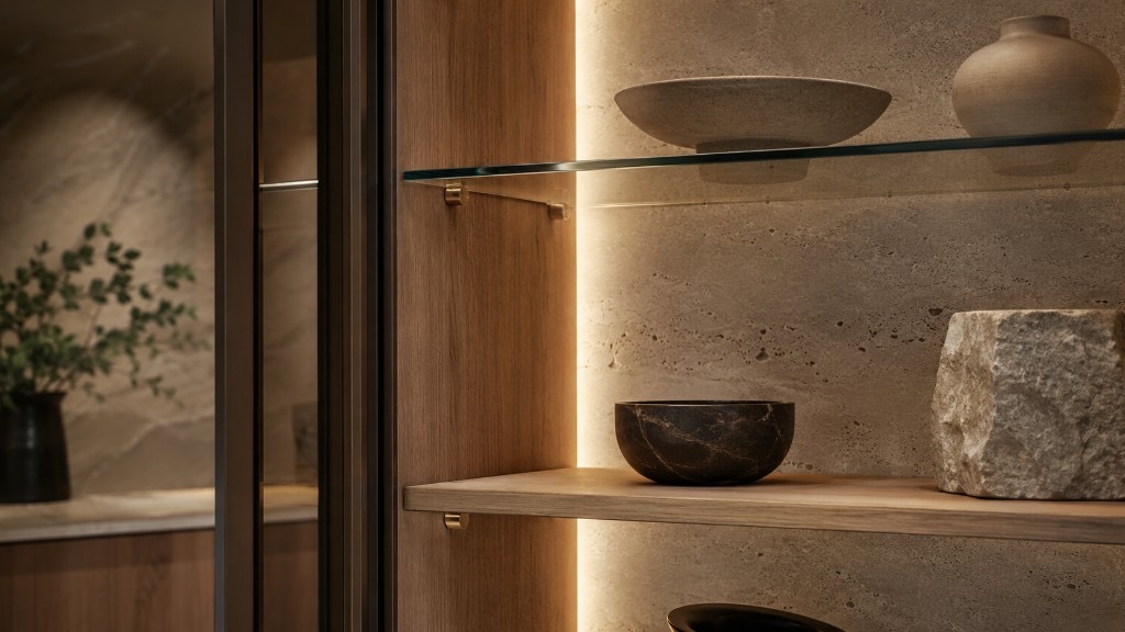 DUHAUS shelf support system installed inside premium cabinetry