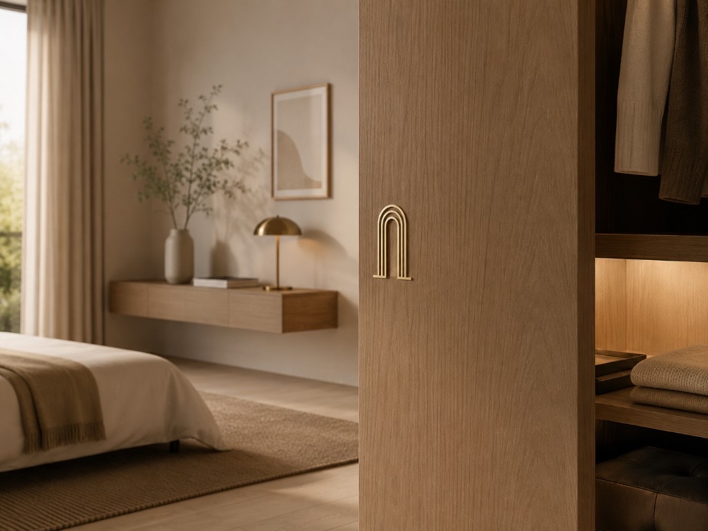 DUHAUS sliding door pull lifestyle scene on a timber sliding door