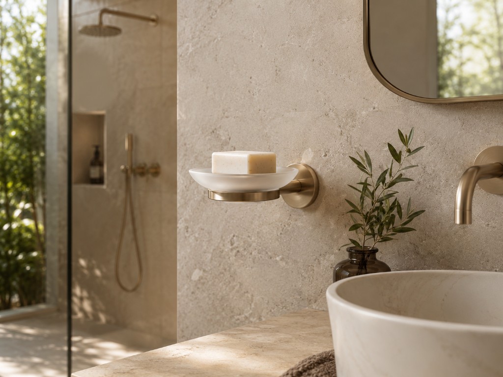 DUHAUS soap dish installed beside a premium bathroom basin
