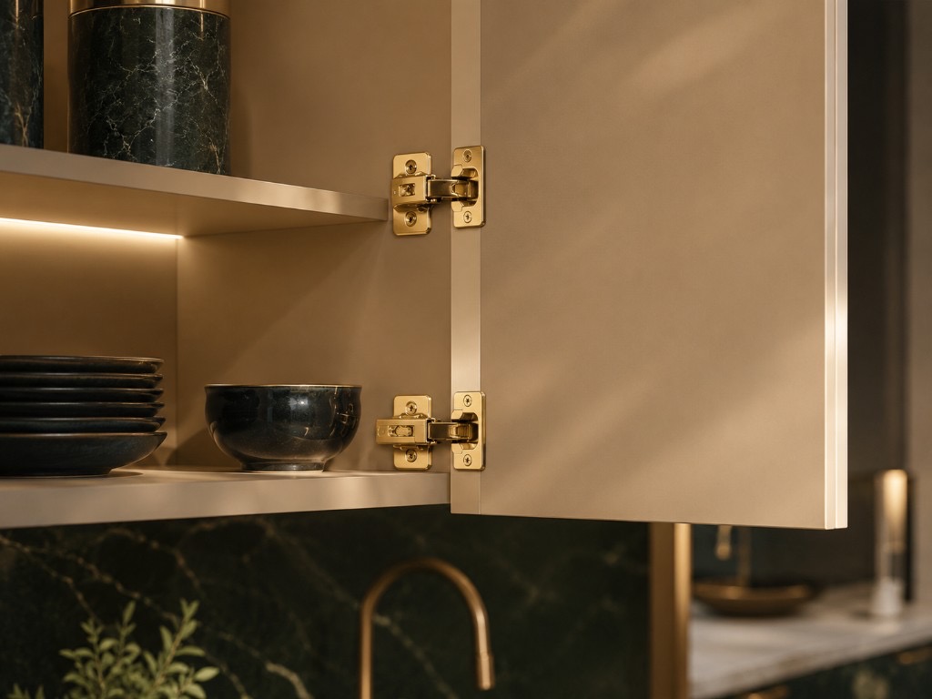 DUHAUS soft-close hinge lifestyle scene on kitchen cabinet