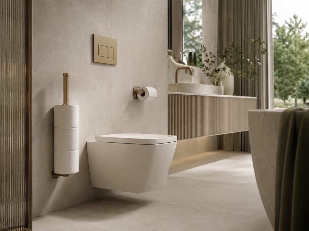 DUHAUS spare toilet roll holder lifestyle scene beside a modern toilet