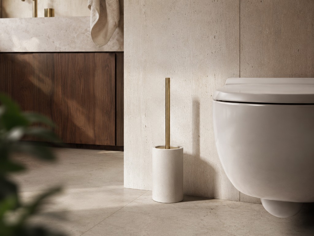 DUHAUS toilet brush holder installed beside a modern toilet