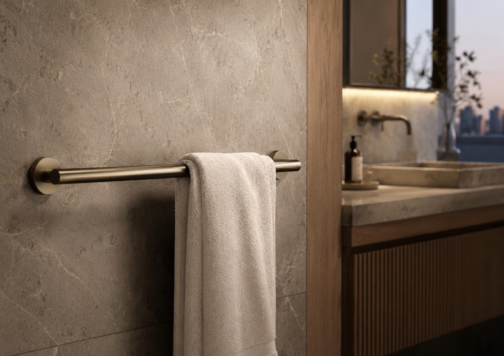 DUHAUS single towel rail installed inside a premium modern bathroom