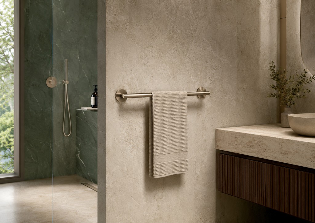 DUHAUS towel rail lifestyle scene inside a luxury bathroom