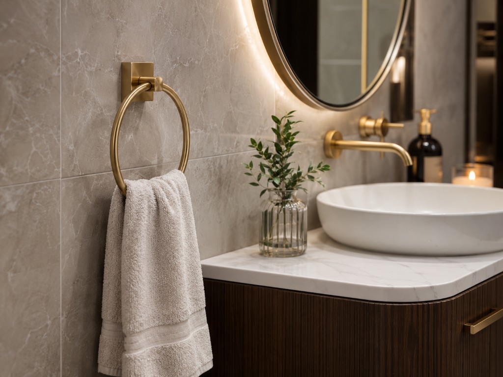 DUHAUS towel ring installed beside a premium bathroom vanity