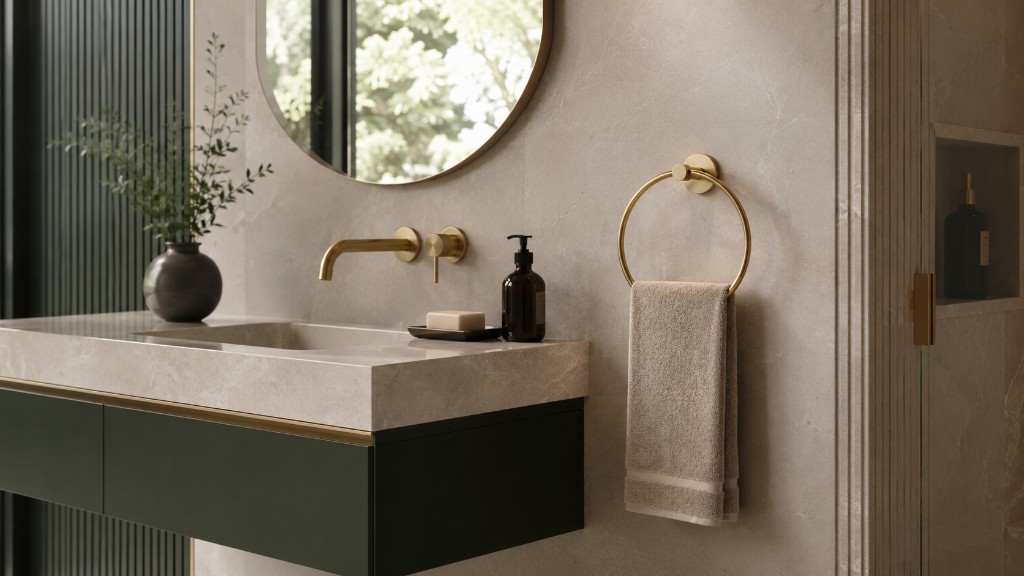 DUHAUS towel ring lifestyle scene beside a modern bathroom basin