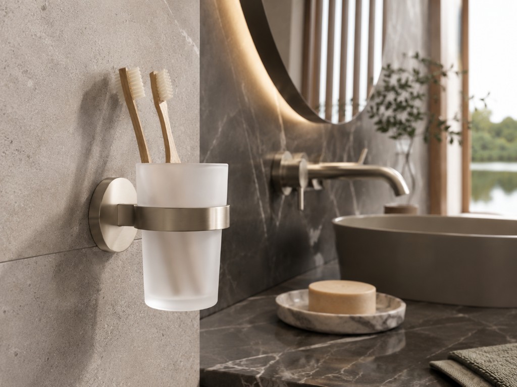 DUHAUS tumbler holder installed beside a premium bathroom basin