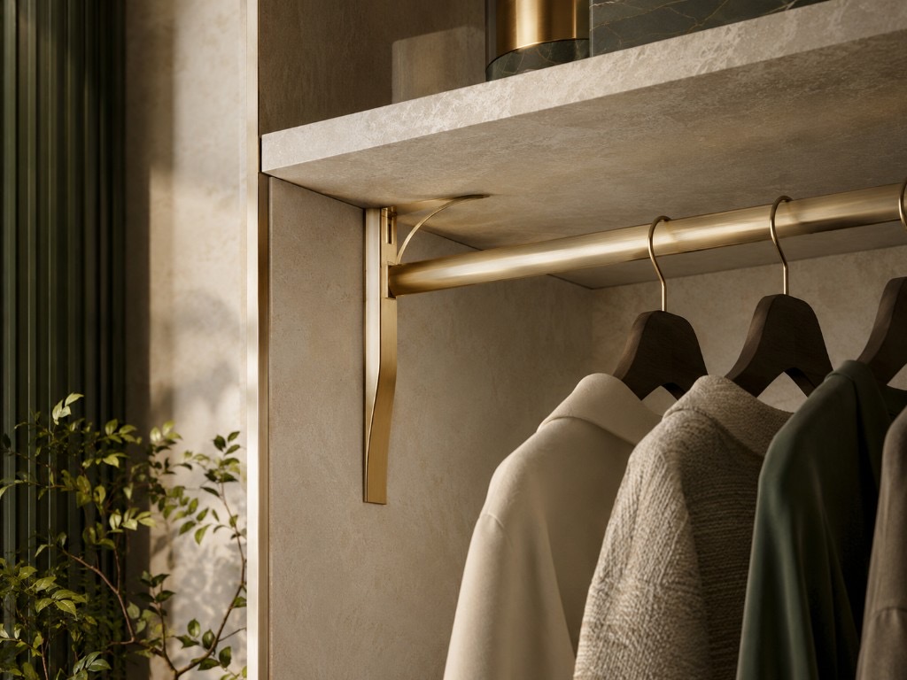 DUHAUS wardrobe bracket installed with a wardrobe rail inside a premium wardrobe system