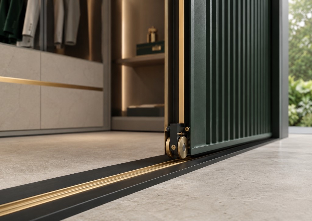 DUHAUS wardrobe roller installed in a sliding wardrobe door system